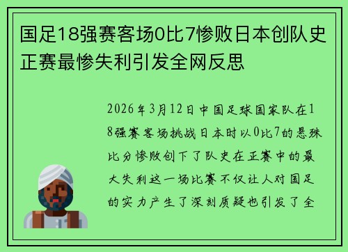 国足18强赛客场0比7惨败日本创队史正赛最惨失利引发全网反思
